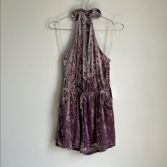 WET Swimwear Velvet Halter Romper Swim Cover Up in Purple - M - Picture 1 of 7